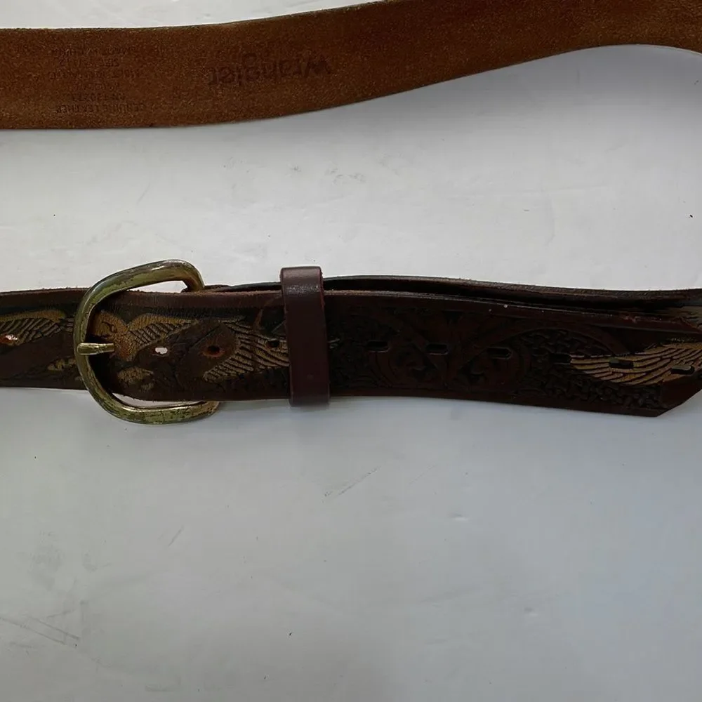 WRANGLER EAGLE EMBOSSED BROWN LEATHER BELT‎
